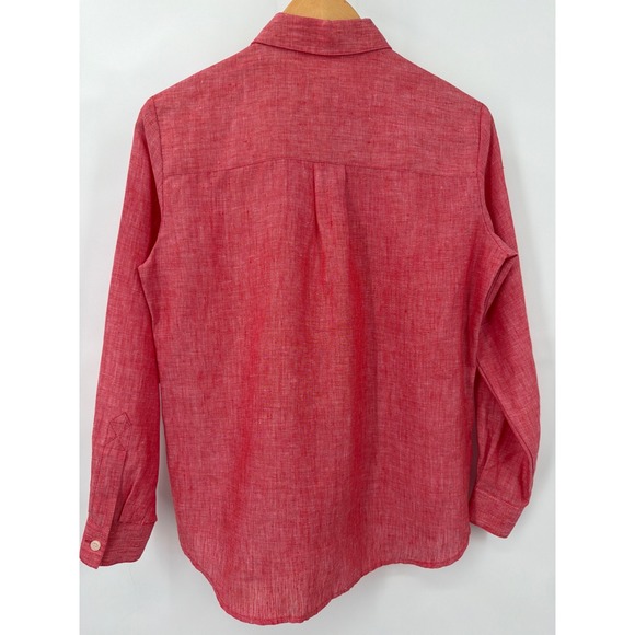 Liz Claiborne Lizsport PP Petite Red Linen Button Down Shirt Career Minimalist - Picture 2 of 8